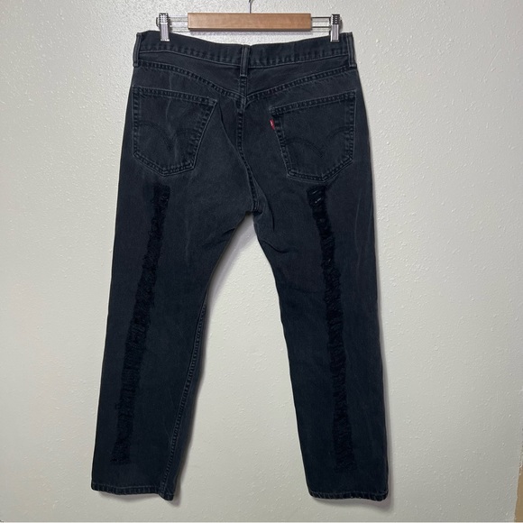 Levi’s 505 Straight Fit Jeans Vintage Black Wash Heavily Distressed Mens 32x28 - Picture 2 of 3